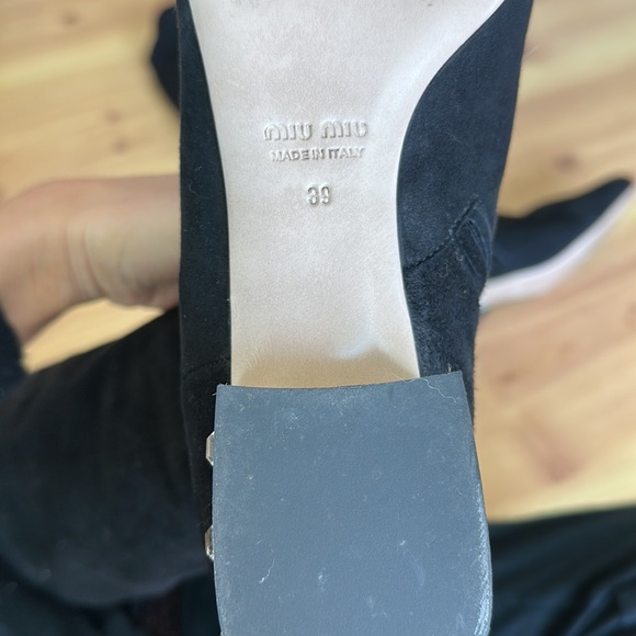 Miu Miu Suede Boots with Rhinestone Heel - Picture 5 of 7